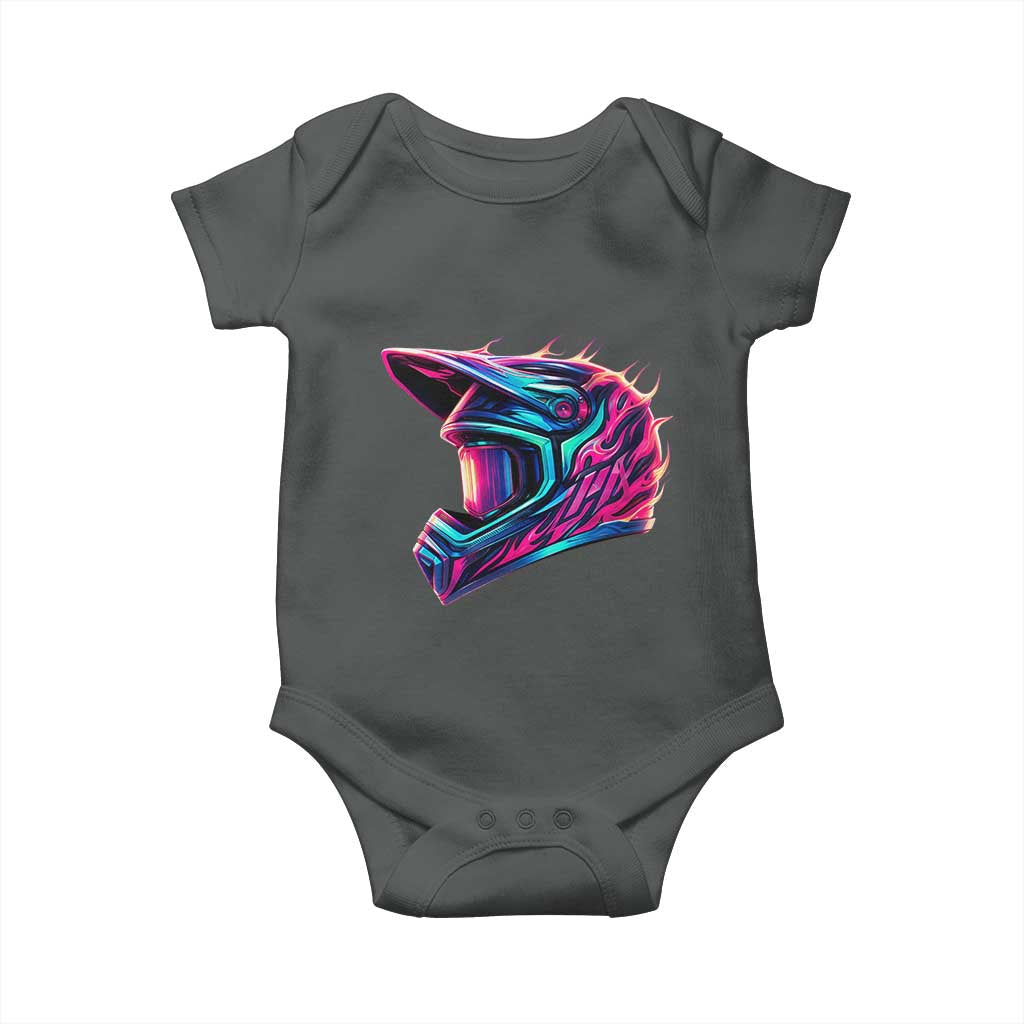 Motocross Helmet Neon Flame Graphic Dirt Bike Racing Baby Onesie TS11 Dark Heather Print Your Wear