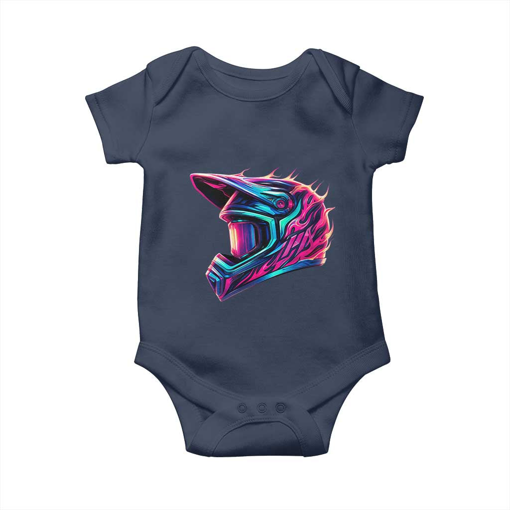 Motocross Helmet Neon Flame Graphic Dirt Bike Racing Baby Onesie TS11 Navy Print Your Wear