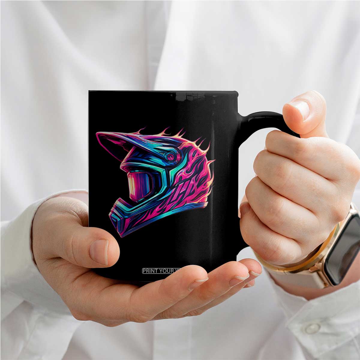 Motocross Helmet Neon Flame Graphic Dirt Bike Racing Coffee Mug TS11 Print Your Wear