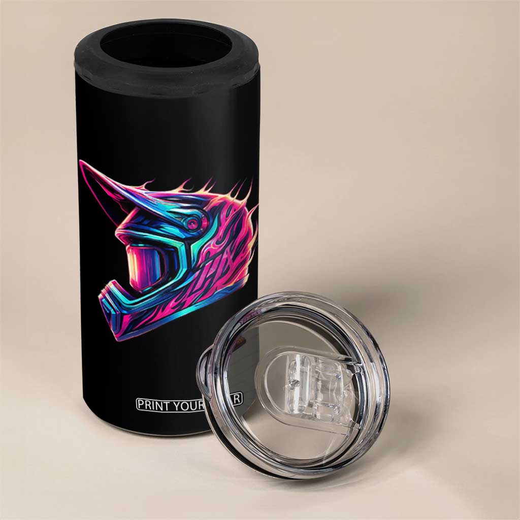 Motocross Helmet Neon Flame Graphic Dirt Bike Racing 4 in 1 Can Cooler Tumbler TS11 Print Your Wear