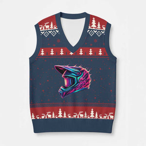 Motocross Helmet Neon Flame Graphic Dirt Bike Racing V-Neck Knit Sweater Vest TS11 Navy Red Print Your Wear