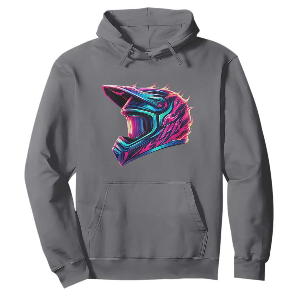 Motocross Helmet Neon Flame Graphic Dirt Bike Racing Hoodie TS11 Charcoal Print Your Wear