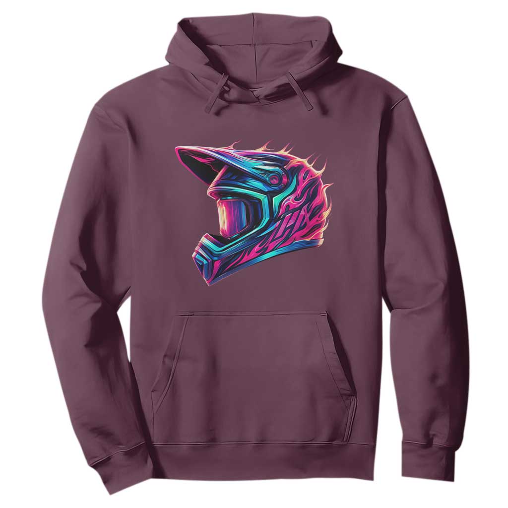 Motocross Helmet Neon Flame Graphic Dirt Bike Racing Hoodie TS11 Maroon Print Your Wear