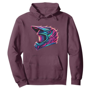 Motocross Helmet Neon Flame Graphic Dirt Bike Racing Hoodie TS11 Maroon Print Your Wear