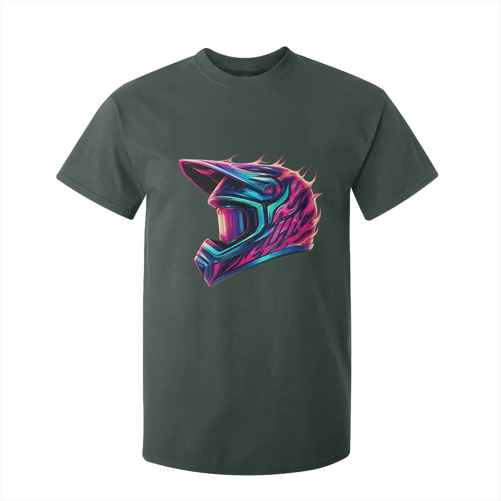 Motocross Helmet Neon Flame Graphic Dirt Bike Racing T Shirt For Kid TS11 Dark Forest Green Print Your Wear