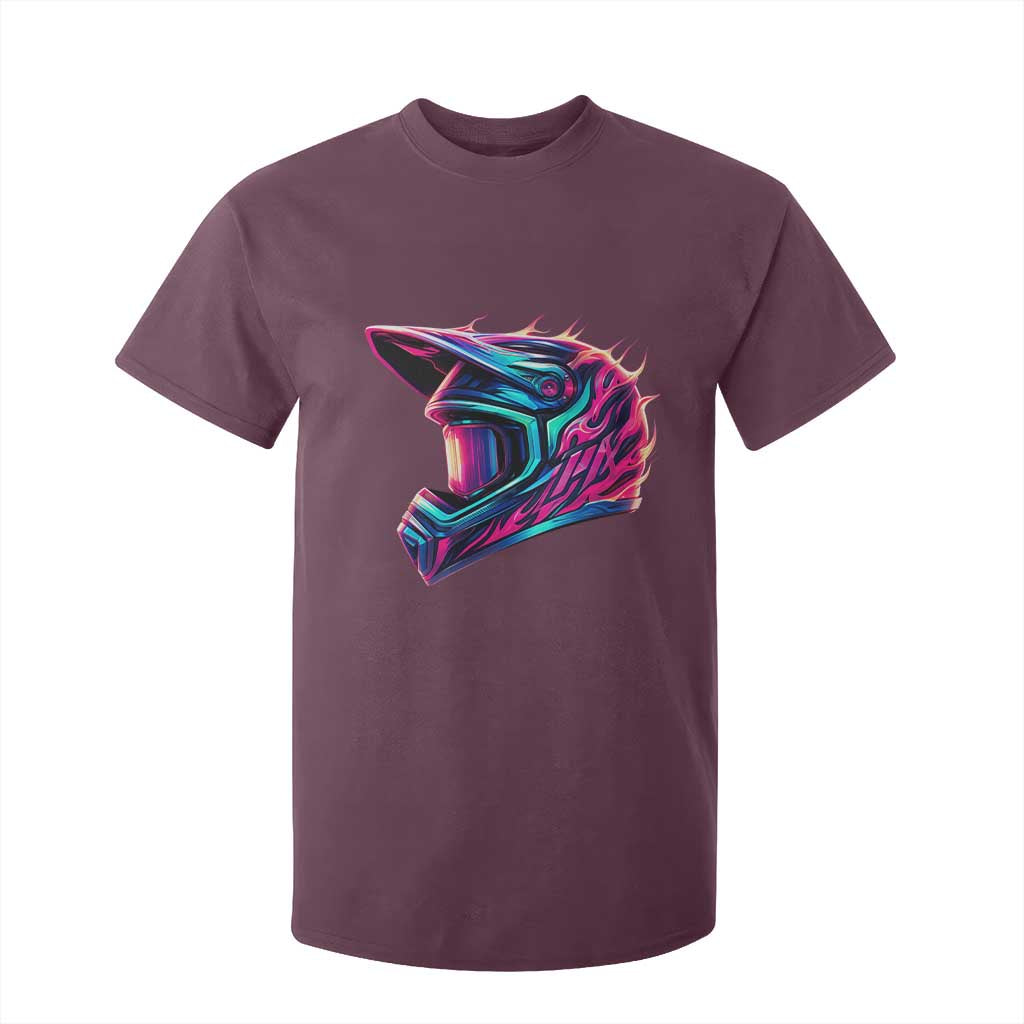 Motocross Helmet Neon Flame Graphic Dirt Bike Racing T Shirt For Kid TS11 Maroon Print Your Wear