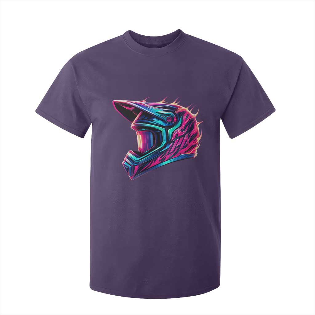 Motocross Helmet Neon Flame Graphic Dirt Bike Racing T Shirt For Kid TS11 Purple Print Your Wear
