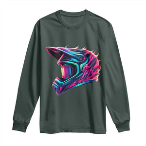 Motocross Helmet Neon Flame Graphic Dirt Bike Racing Long Sleeve Shirt TS11 Dark Forest Green Print Your Wear