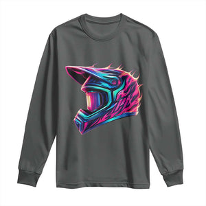 Motocross Helmet Neon Flame Graphic Dirt Bike Racing Long Sleeve Shirt TS11 Dark Heather Print Your Wear
