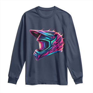 Motocross Helmet Neon Flame Graphic Dirt Bike Racing Long Sleeve Shirt TS11 Navy Print Your Wear
