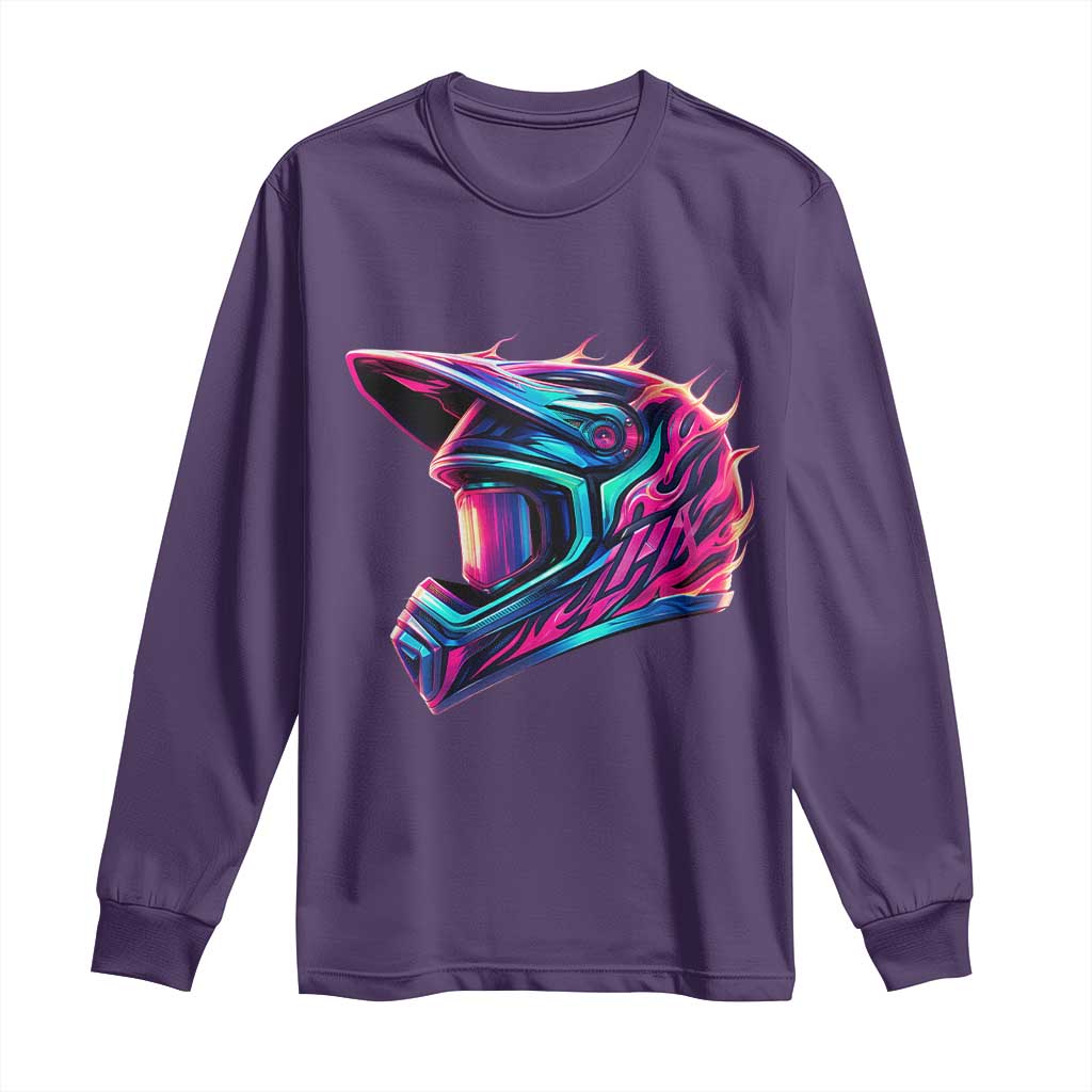 Motocross Helmet Neon Flame Graphic Dirt Bike Racing Long Sleeve Shirt TS11 Purple Print Your Wear