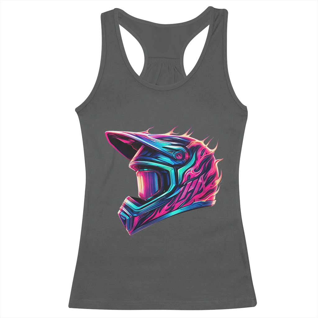 Motocross Helmet Neon Flame Graphic Dirt Bike Racing Racerback Tank Top TS11 Dark Heather Print Your Wear