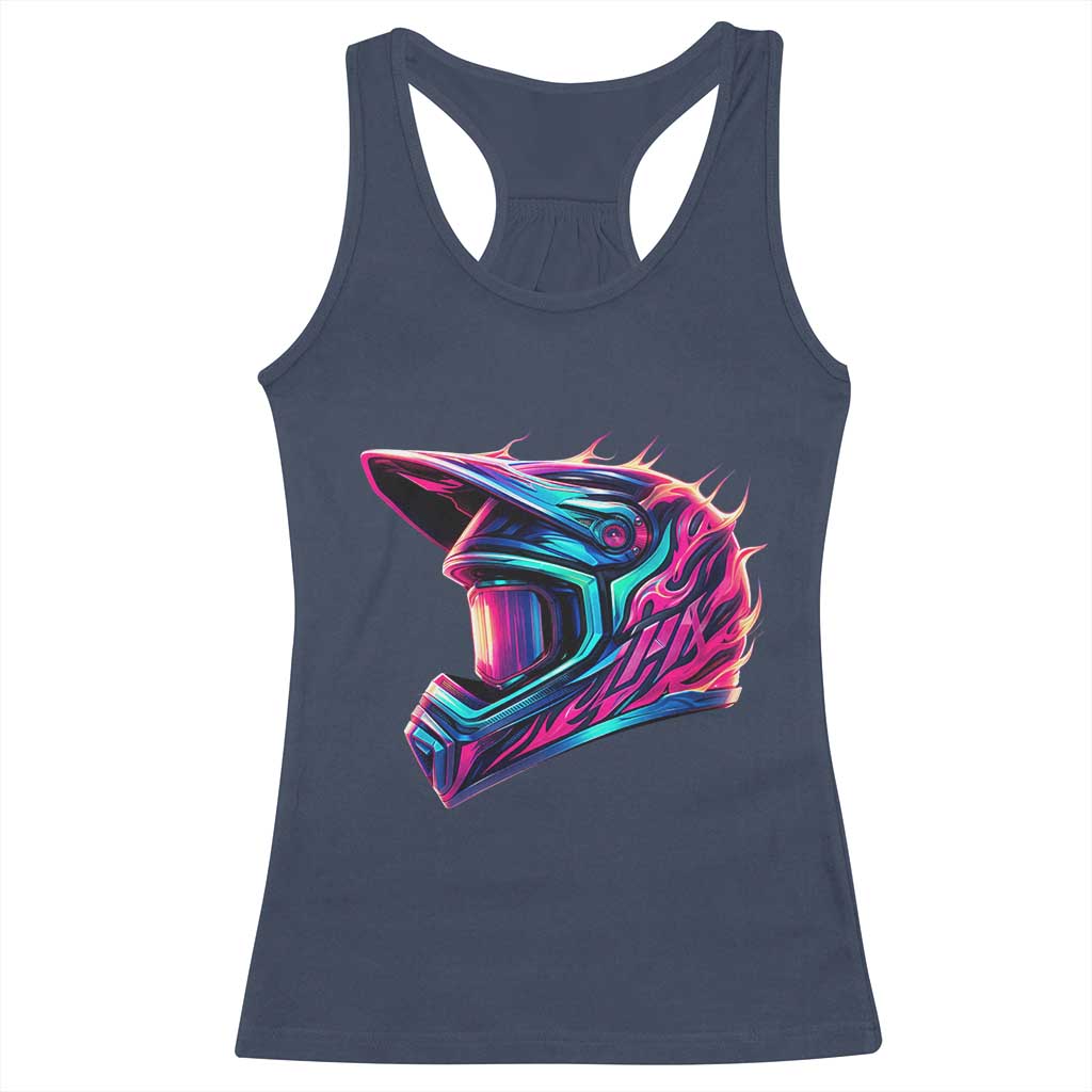 Motocross Helmet Neon Flame Graphic Dirt Bike Racing Racerback Tank Top TS11 Navy Print Your Wear