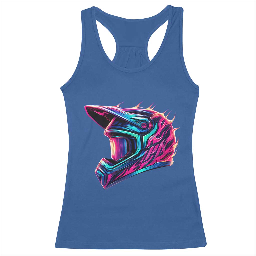 Motocross Helmet Neon Flame Graphic Dirt Bike Racing Racerback Tank Top TS11 Royal Blue Print Your Wear