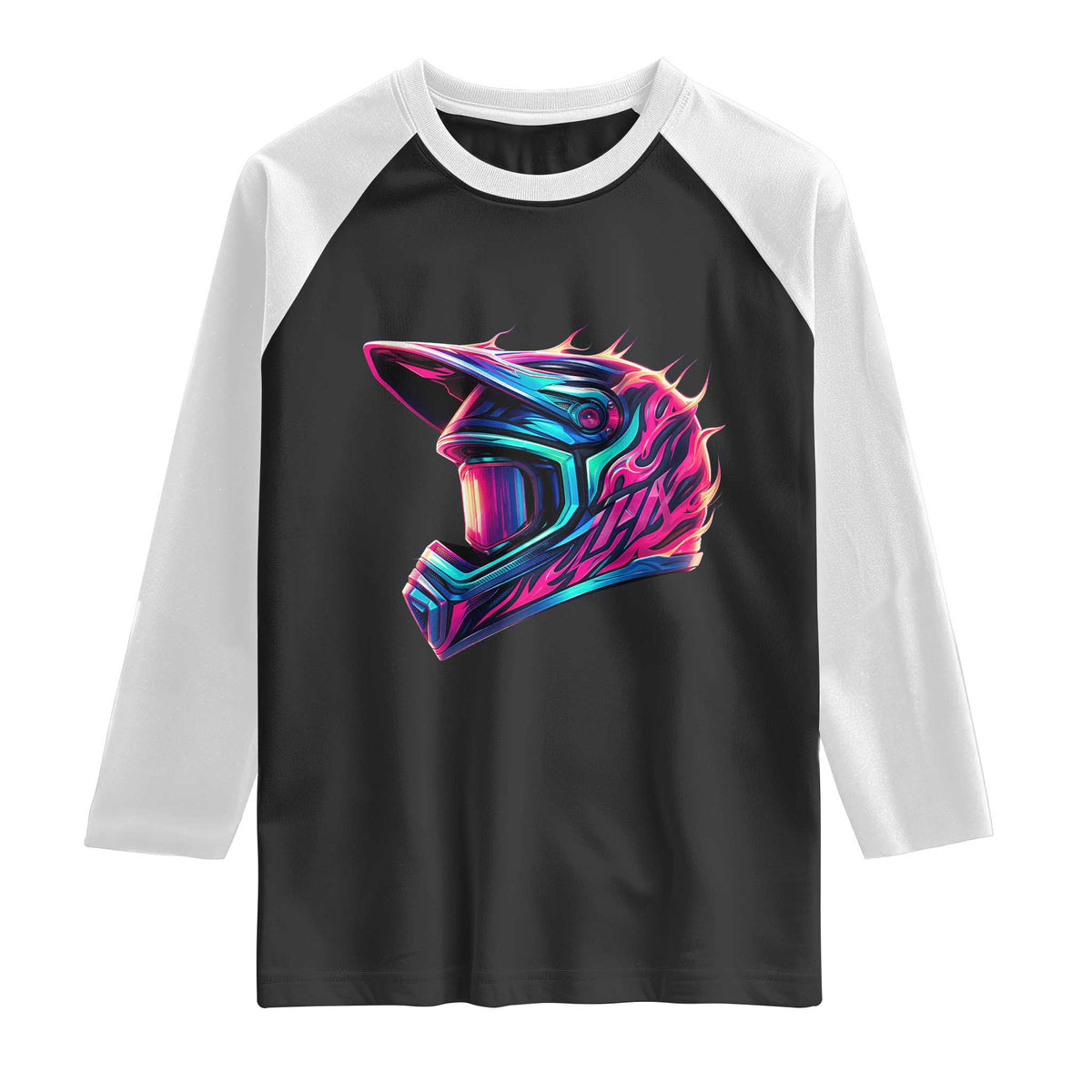 Motocross Helmet Neon Flame Graphic Dirt Bike Racing Raglan Shirt TS11 Black White Print Your Wear