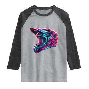 Motocross Helmet Neon Flame Graphic Dirt Bike Racing Raglan Shirt TS11 Heather Gray Heather Charcoal Print Your Wear