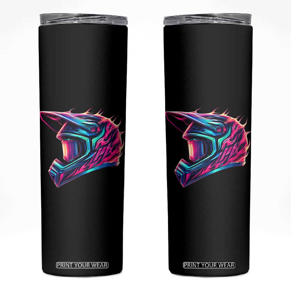 Motocross Helmet Neon Flame Graphic Dirt Bike Racing Skinny Tumbler TS11 Black Print Your Wear