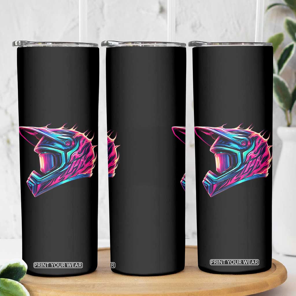Motocross Helmet Neon Flame Graphic Dirt Bike Racing Skinny Tumbler TS11 Print Your Wear