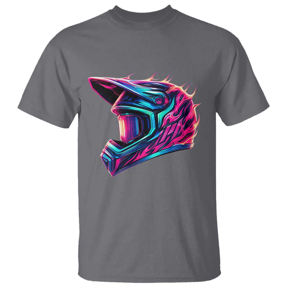 Motocross Helmet Neon Flame Graphic Dirt Bike Racing T Shirt TS11 Charcoal Print Your Wear