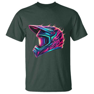 Motocross Helmet Neon Flame Graphic Dirt Bike Racing T Shirt TS11 Dark Forest Green Print Your Wear