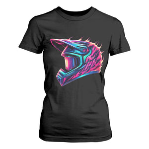 Motocross Helmet Neon Flame Graphic Dirt Bike Racing T Shirt For Women TS11 Black Print Your Wear