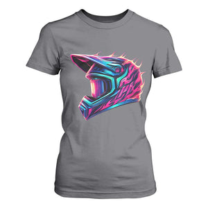 Motocross Helmet Neon Flame Graphic Dirt Bike Racing T Shirt For Women TS11 Charcoal Print Your Wear
