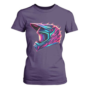 Motocross Helmet Neon Flame Graphic Dirt Bike Racing T Shirt For Women TS11 Purple Print Your Wear