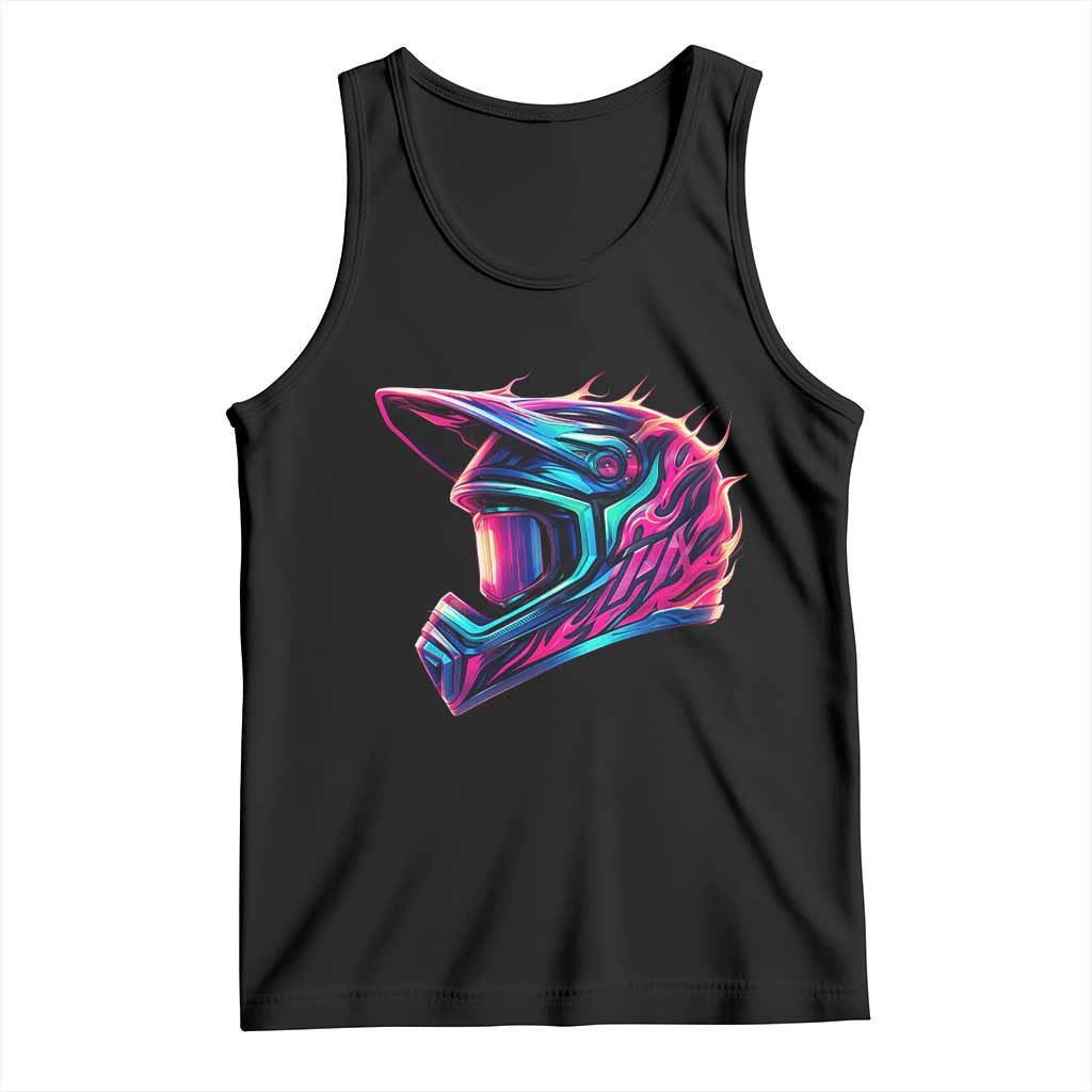 Motocross Helmet Neon Flame Graphic Dirt Bike Racing Tank Top TS11 Black Print Your Wear