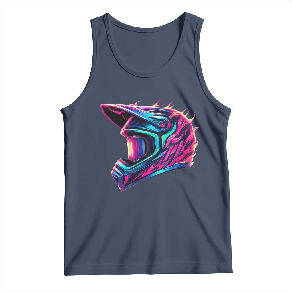 Motocross Helmet Neon Flame Graphic Dirt Bike Racing Tank Top TS11 Navy Print Your Wear