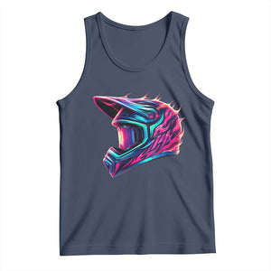 Motocross Helmet Neon Flame Graphic Dirt Bike Racing Tank Top TS11 Navy Print Your Wear