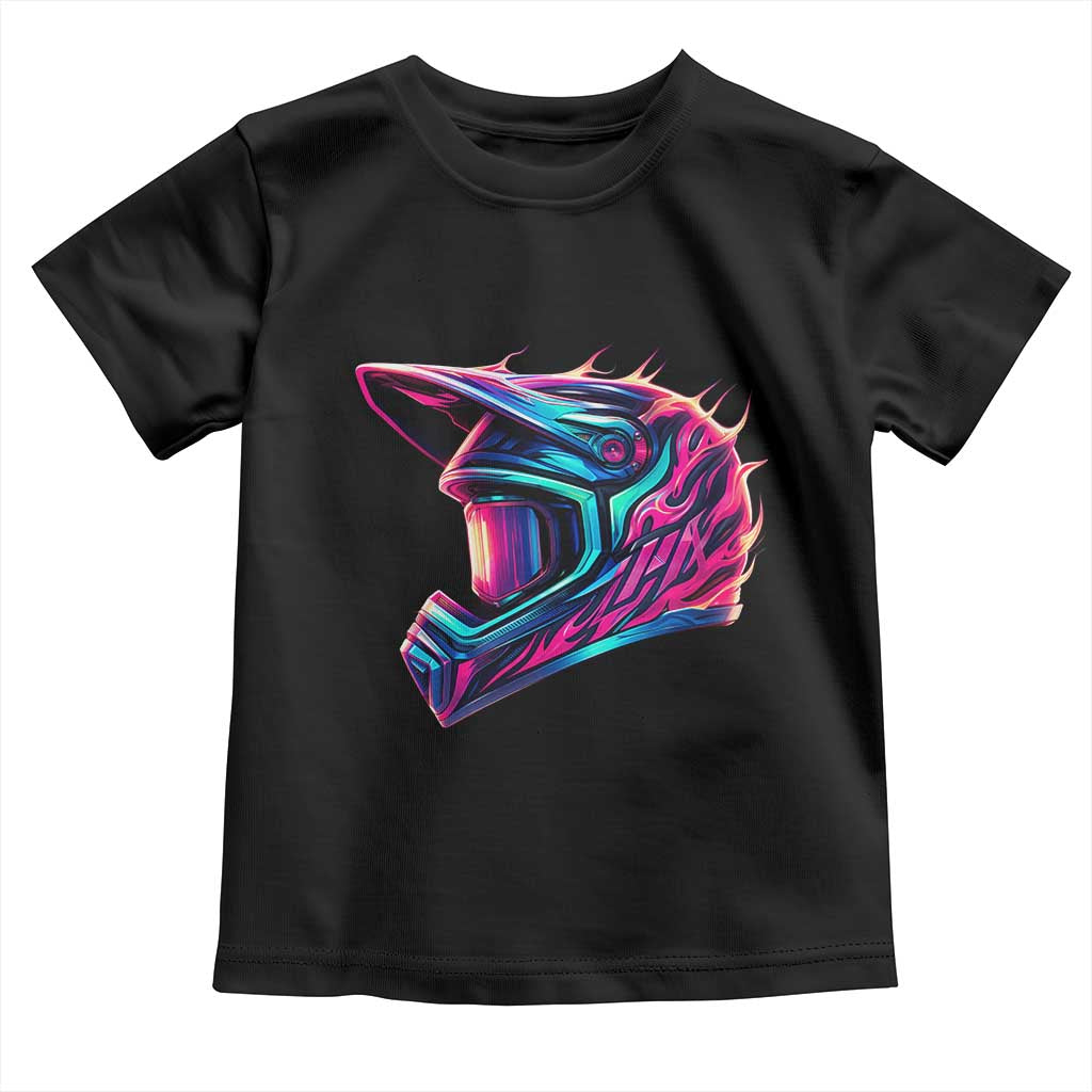Motocross Helmet Neon Flame Graphic Dirt Bike Racing Toddler T Shirt TS11 Black Print Your Wear