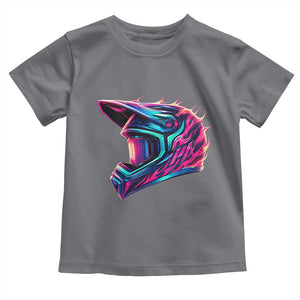 Motocross Helmet Neon Flame Graphic Dirt Bike Racing Toddler T Shirt TS11 Charcoal Print Your Wear