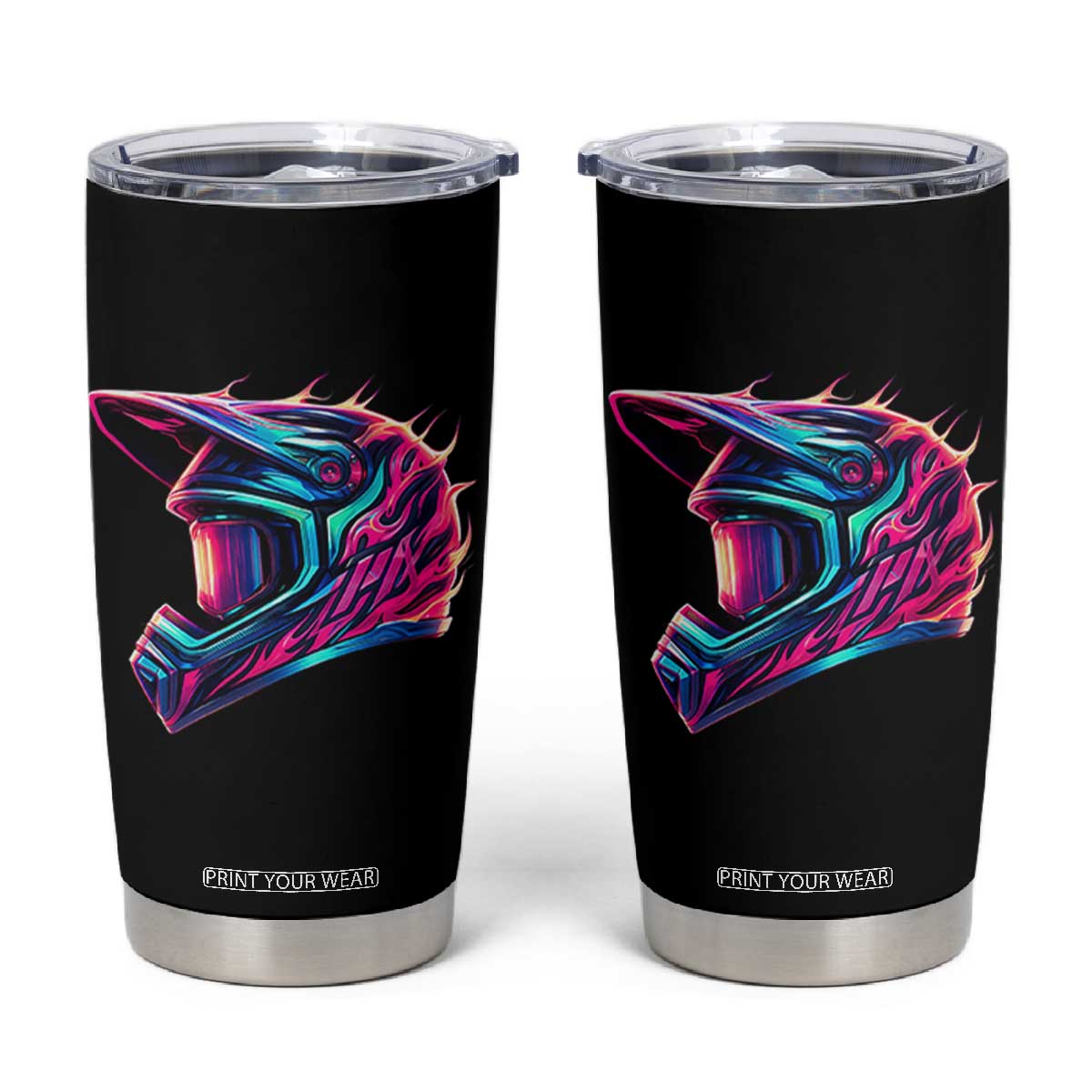 Motocross Helmet Neon Flame Graphic Dirt Bike Racing Tumbler Cup TS11 Black Print Your Wear