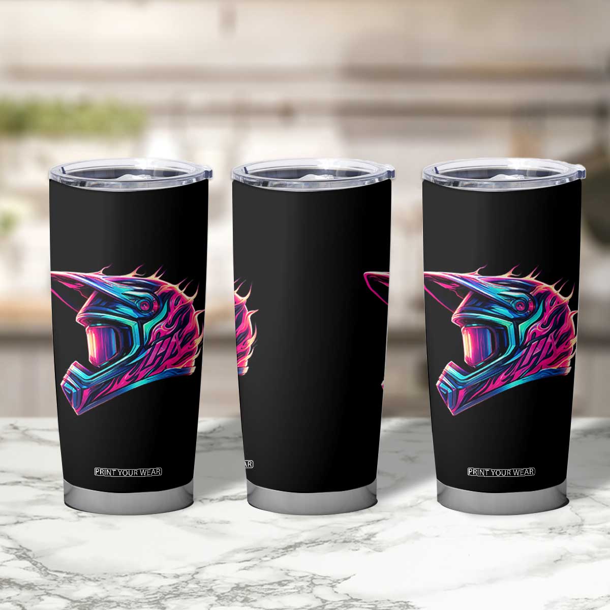 Motocross Helmet Neon Flame Graphic Dirt Bike Racing Tumbler Cup TS11 Print Your Wear