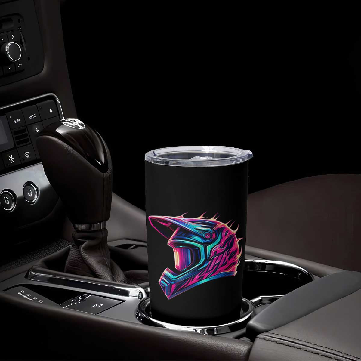 Motocross Helmet Neon Flame Graphic Dirt Bike Racing Tumbler Cup TS11 Print Your Wear