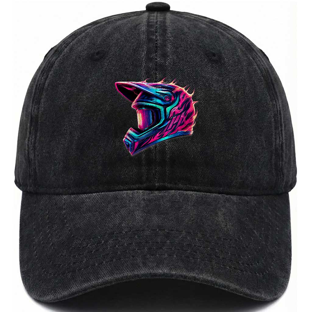 Motocross Helmet Neon Flame Graphic Dirt Bike Racing Washed Cotton Baseball Cap TS11 Print Your Wear