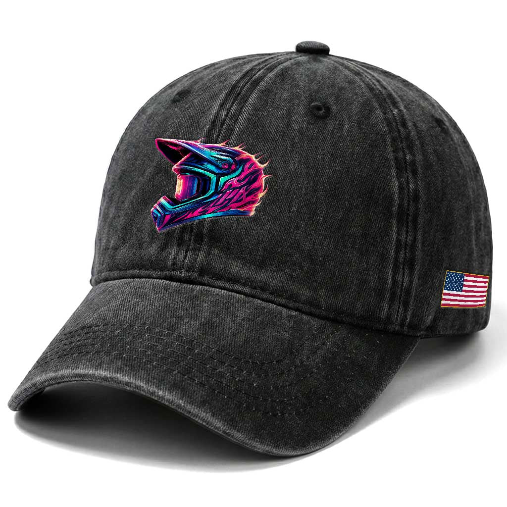 Motocross Helmet Neon Flame Graphic Dirt Bike Racing Washed Cotton Baseball Cap TS11 Print Your Wear