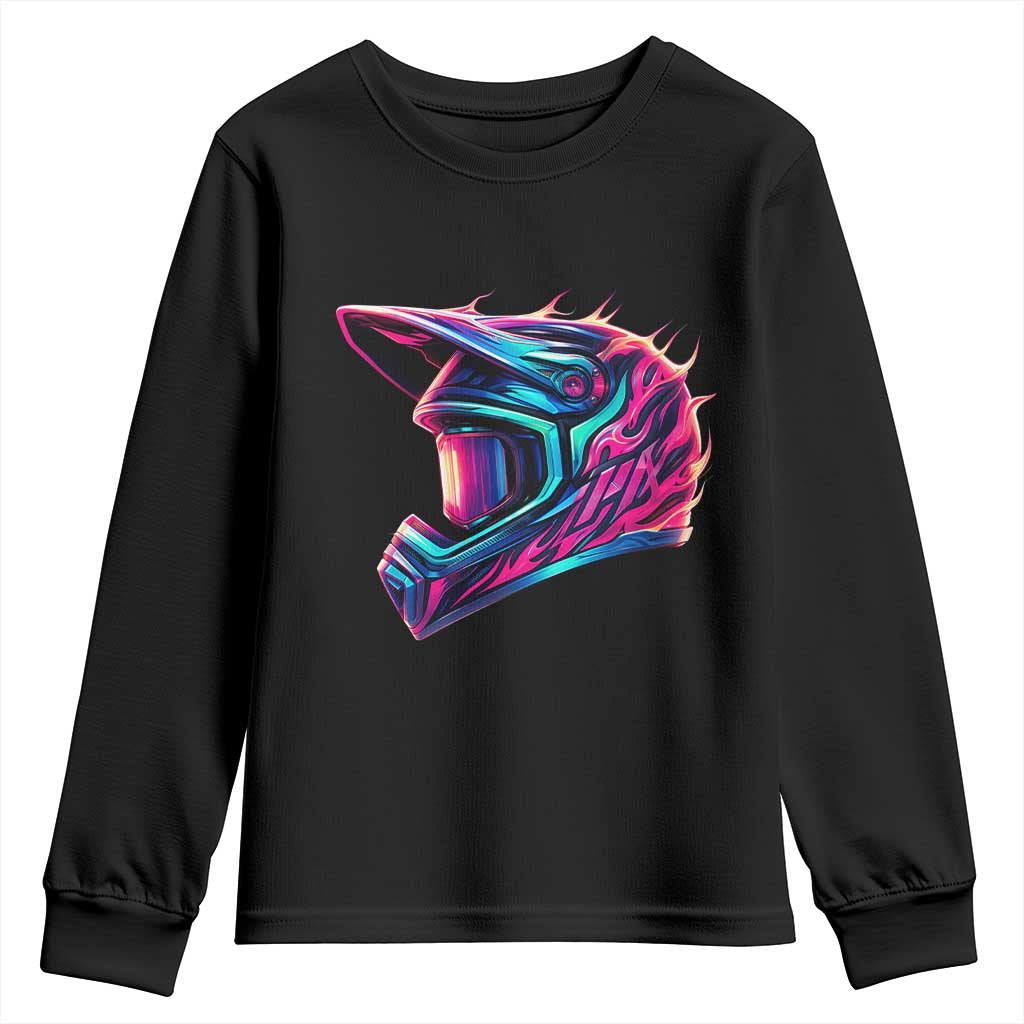 Motocross Helmet Neon Flame Graphic Dirt Bike Racing Youth Sweatshirt TS11 Black Print Your Wear
