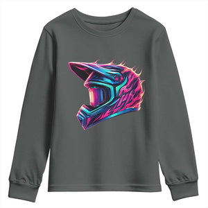 Motocross Helmet Neon Flame Graphic Dirt Bike Racing Youth Sweatshirt TS11 Dark Heather Print Your Wear