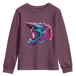 Motocross Helmet Neon Flame Graphic Dirt Bike Racing Youth Sweatshirt TS11 Maroon Print Your Wear