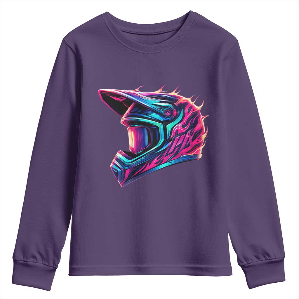 Motocross Helmet Neon Flame Graphic Dirt Bike Racing Youth Sweatshirt TS11 Purple Print Your Wear