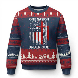 One Nation Under God 250 Years Ugly Christmas Sweater 250th Anniversary USA TS11 Navy Red Print Your Wear