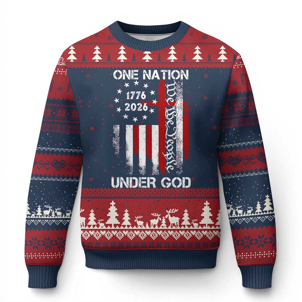 One Nation Under God 250 Years Ugly Christmas Sweater 250th Anniversary USA TS11 Navy Red Print Your Wear