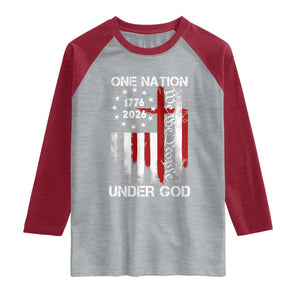 One Nation Under God 250 Years Raglan Shirt 250th Anniversary USA TS11 Heather Gray Heather Red Print Your Wear