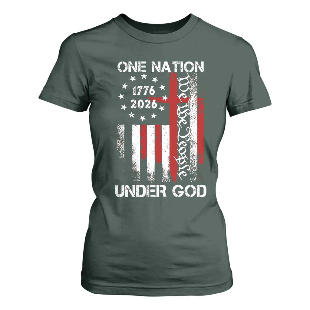 One Nation Under God 250 Years T Shirt For Women 250th Anniversary USA TS11 Dark Forest Green Print Your Wear