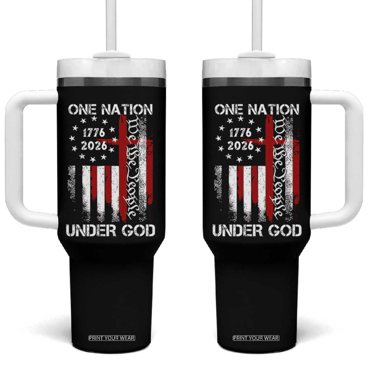 One Nation Under God 250 Years Tumbler With Handle 250th Anniversary USA TS11 One Size: 40 oz Black Print Your Wear