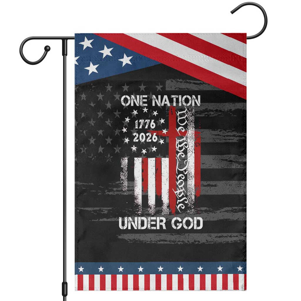 One Nation Under God 250 Years Patriotic Garden Flag 250th Anniversary USA TS11 Distressed Black Blue Print Your Wear