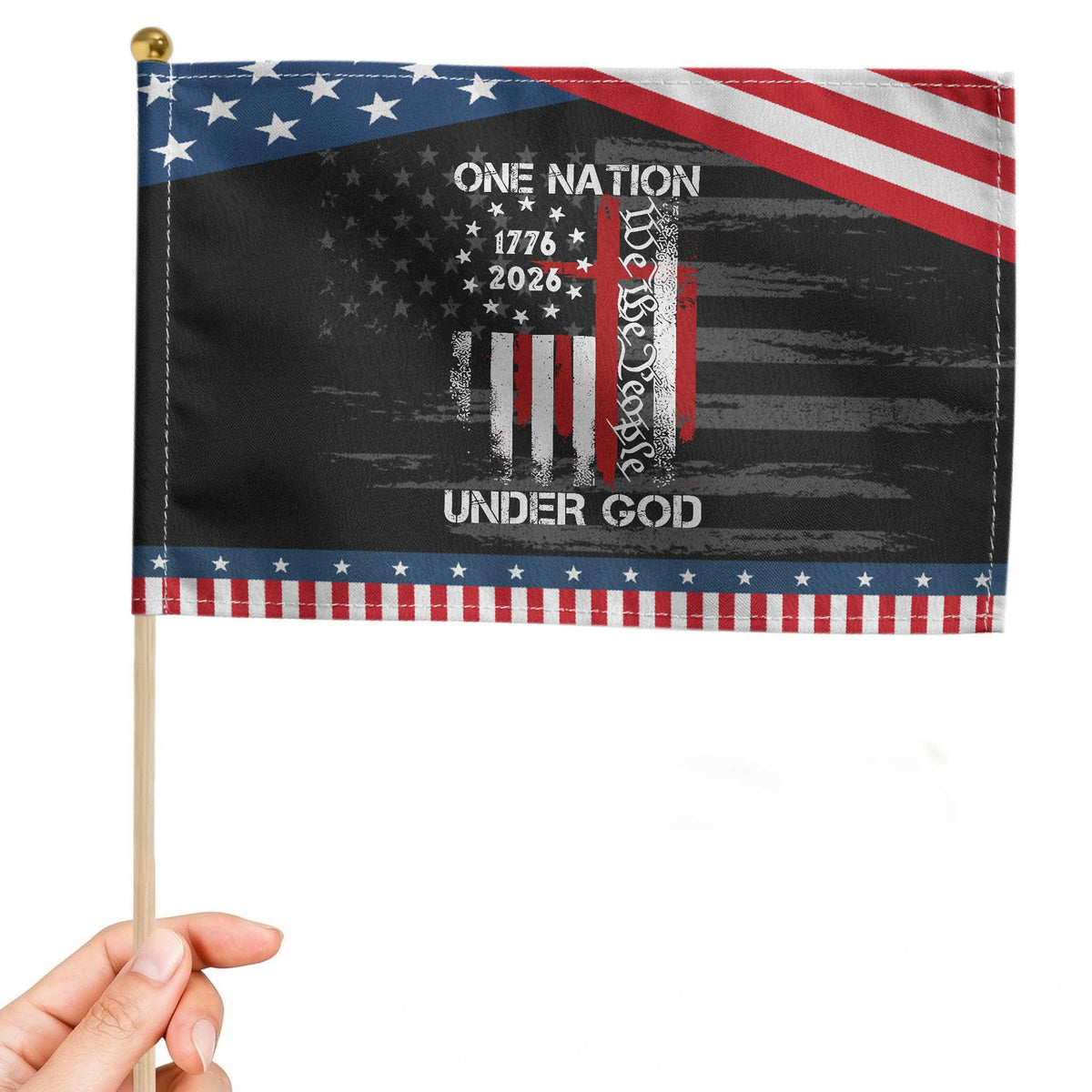 One Nation Under God 250 Years Patriotic Handheld Flag 250th Anniversary USA TS11 Distressed 8.2