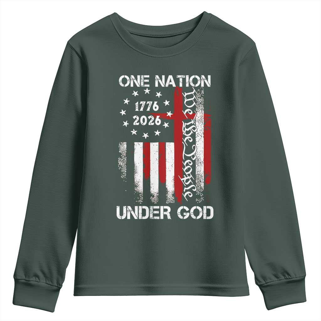 One Nation Under God 250 Years Youth Sweatshirt 250th Anniversary USA TS11 Dark Forest Green Print Your Wear