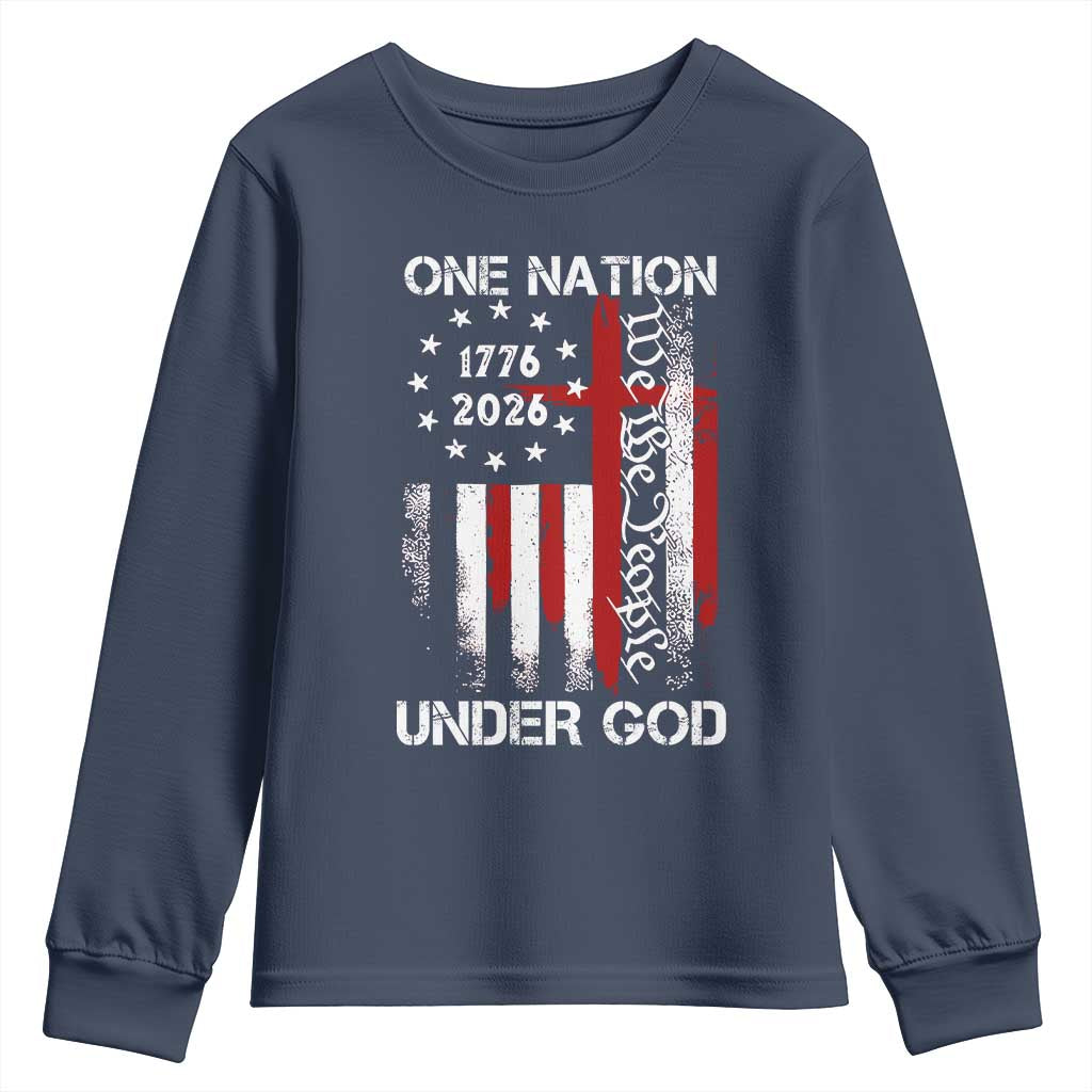 One Nation Under God 250 Years Youth Sweatshirt 250th Anniversary USA TS11 Navy Print Your Wear